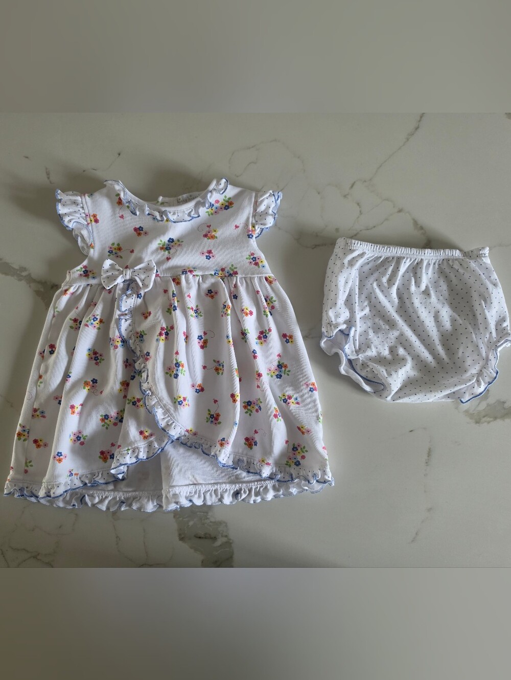 Kissy Kissy White Floral Dress with Blue Trim and Matching Bloomers